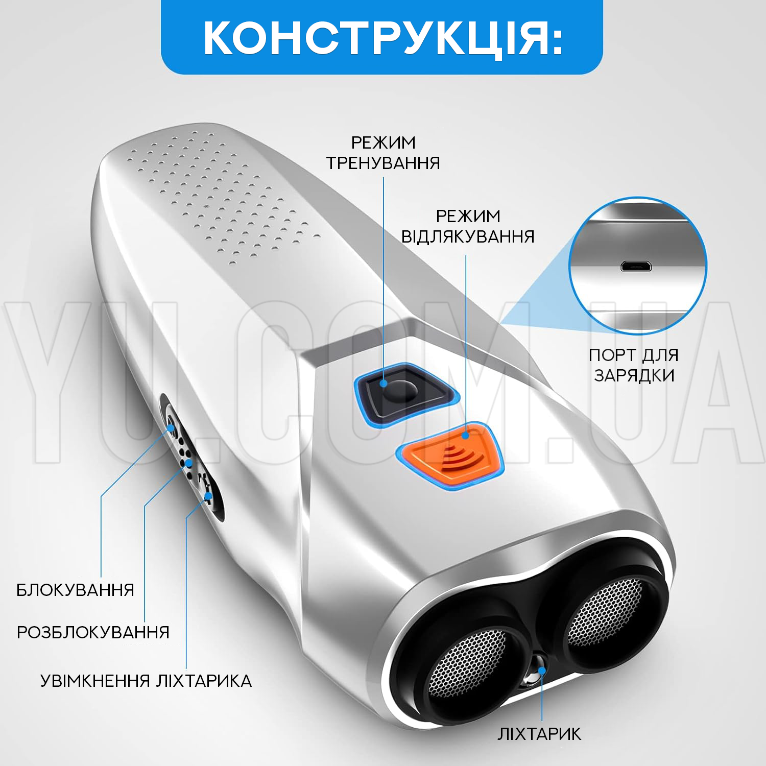Потужний ультразвуковий відлякувач собак Ultrasonic Dog Repeller PU 70 з акумулятором та ліхтариком Потужний ультразвуковий відлякувач собак Ultrasonic Dog Repeller PU 70 з акумулятором та ліхтариком